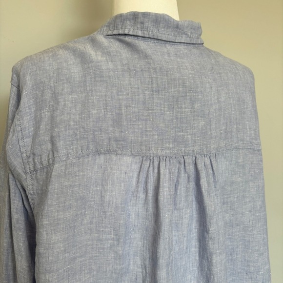 Cynthia Rowley Women's 2X 100% Linen Top Blue Buttons Resortwear Coastal Chic - Picture 9 of 11